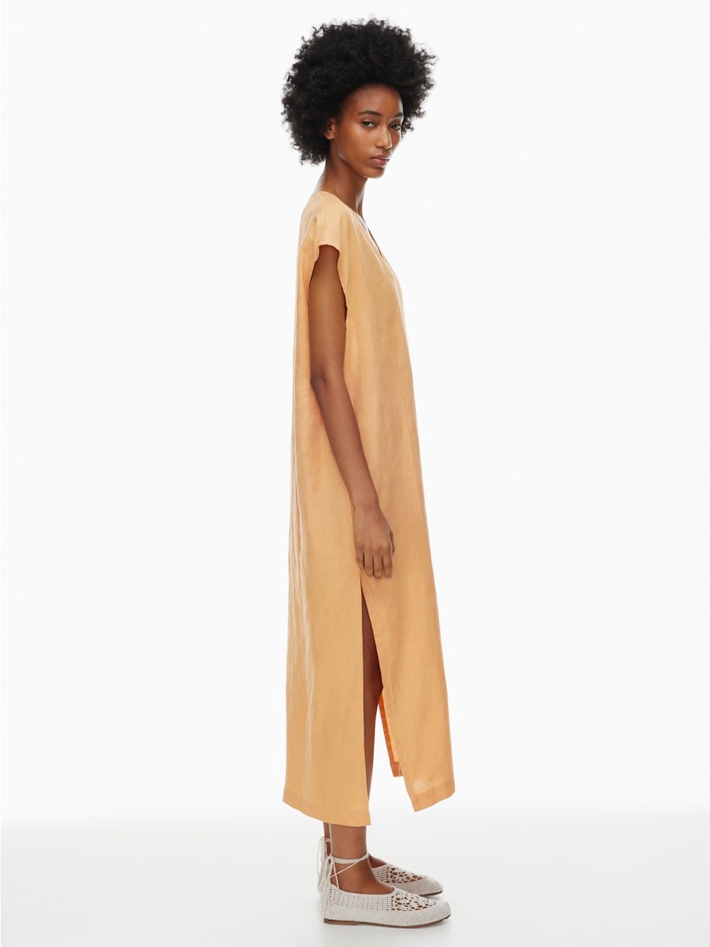 Aritzia Little Moon Puerto 100% Organic Linen Kaftan Dress Coral Red Size Medium
